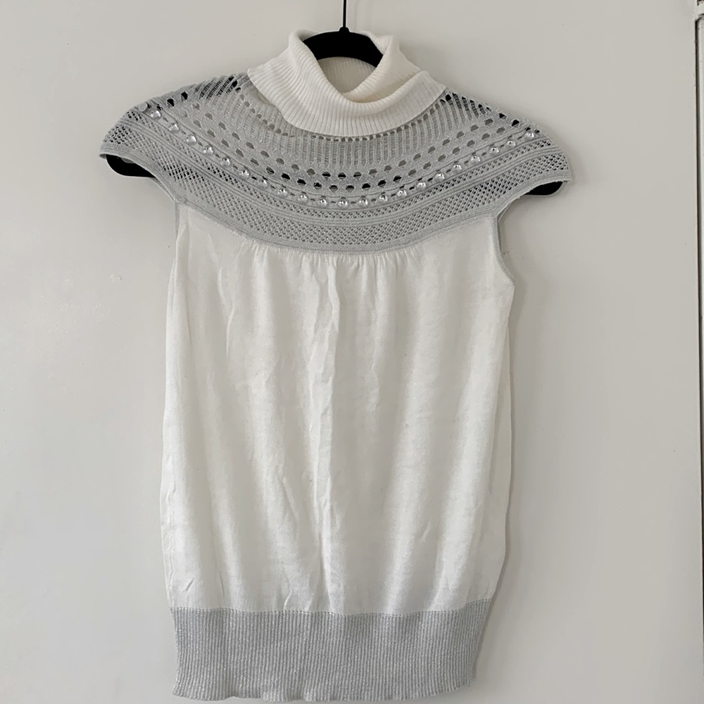 Gorgeous Crocheted + Knit Sleeveless Turtleneck Sweater